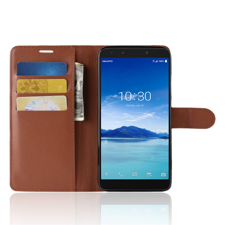 Litchi Texture Wallet Leather Mobile Cover with Stand for Alcatel 7 - Brown-4