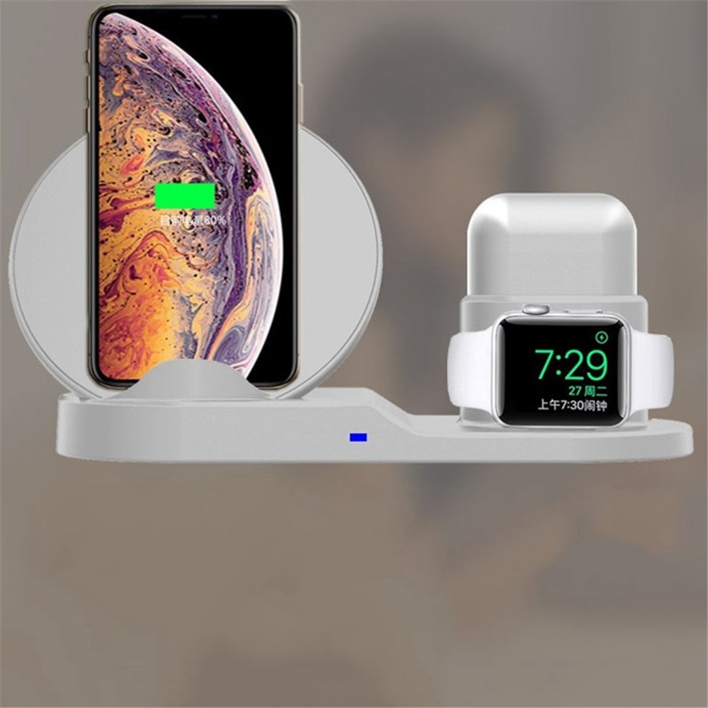 3 Em 1 Carregador Sem Fio Rápido Carregamento Estação De Doca Para Iphone / Série De Relógios De Maçã 4 3 2 1 / Airpods (não Suporta A Função FOD) - Branco-2