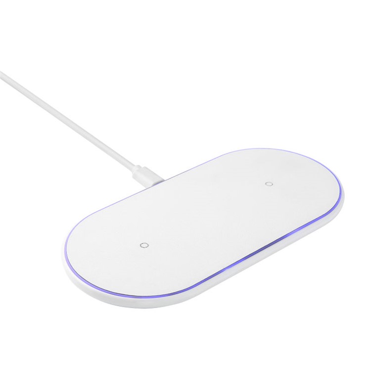 D100 Qi Wireless Charger 10W Dual Fast Charging with Adapter for Samsung Galaxy S9 / iPhone XS, etc - White / US Plug-1