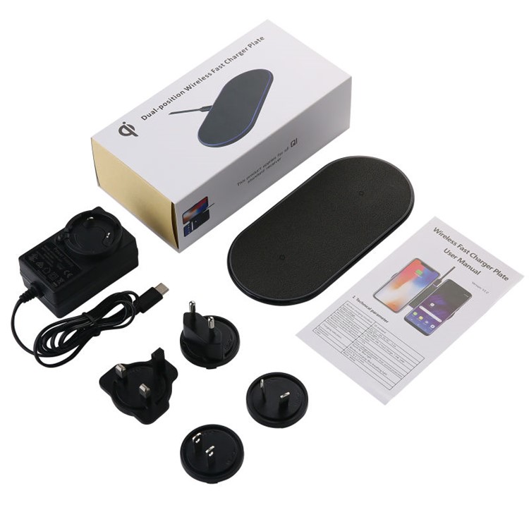 D100 10W Qi Wireless Charger Dual Fast Charging for Samsung Galaxy S9 / iPhone XS, etc - Black / AU Plug-5