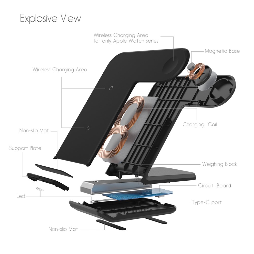 Stand De Chargement Sans Fil Smart Weight Weight Wight Wight Wight West West Pour IPhone Samsung Apple Watch - Noir