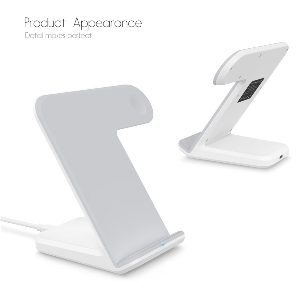Suporte Para Celular F11 + 2W / 5W / 7.5W / 10W Qi Carregador Sem Fio Rápido 2-em-1 Para Celulares Habilitados Para Qi E Relógio Apple - Branco-3