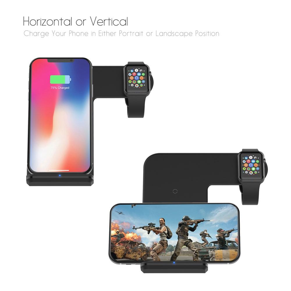 Suporte Para Celular F11 + 2W / 5W / 7.5W / 10W Qi Carregador Sem Fio Rápido 2-em-1 Para Celulares Habilitados Para Qi E Relógio Apple - Branco-4