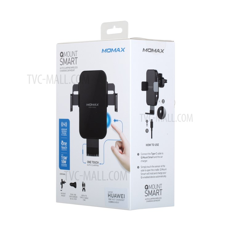 MOMAX Q. Mount Smart Auto Clamping Wireless Charging Car Air Vent Mount + Car Charger + Type-C Cable (Not Support FOD Function) - Black-16