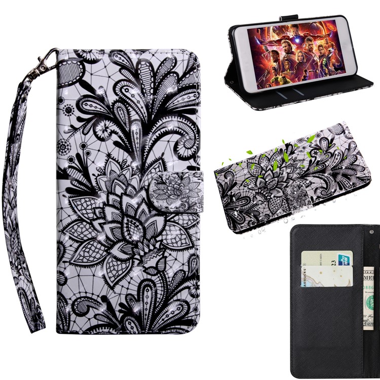 For Alcatel 1X Pattern Printing PU Leather Wallet Case - Lace Flower-1