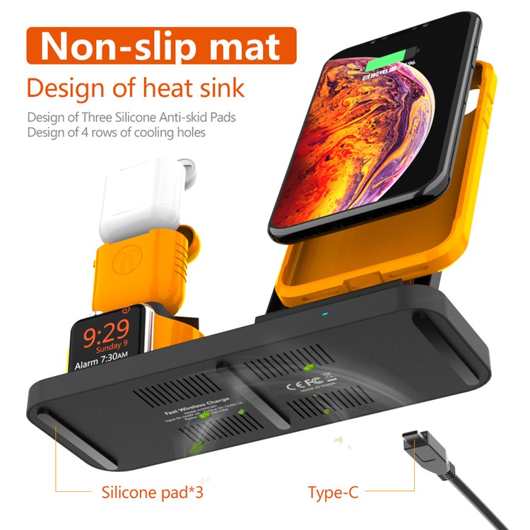 Integriertes Dual-Coil 3-in-1-Ladegerät Für Apple Watch / iphone / Airpods - Schwarz-4