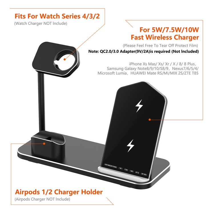 AJWXC003-1 Portable 3-in-1 Qi Wireless Fast Charger for Apple Watch/iPhone/AirPods Support FOD Function-5