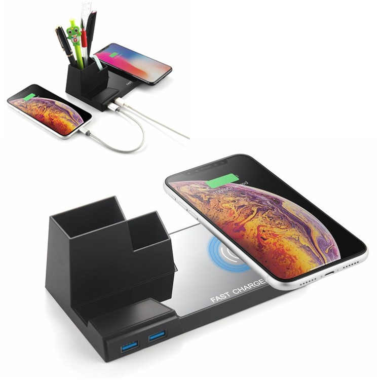 N35 10 W Carregador De Caneta Sem Fio Carregador De Carregamento Qi Carregamento Rápido Carregadores Com Saída Dupla USB (não Suporta A Função FOD) - Preto-1