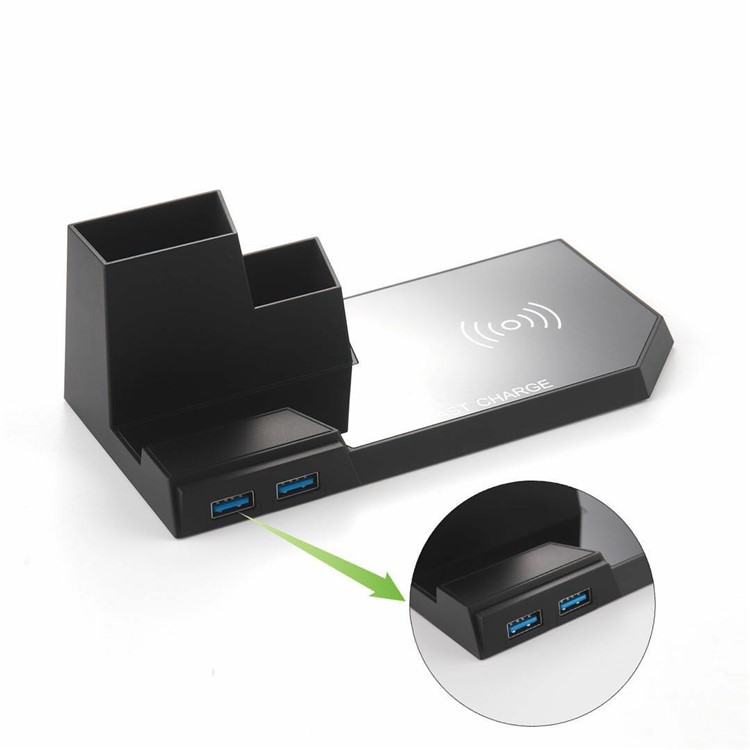 N35 10 W Carregador De Caneta Sem Fio Carregador De Carregamento Qi Carregamento Rápido Carregadores Com Saída Dupla USB (não Suporta A Função FOD) - Preto-2