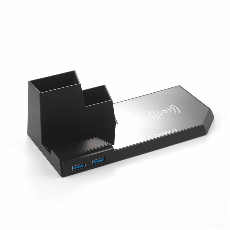 N35 10 W Carregador De Caneta Sem Fio Carregador De Carregamento Qi Carregamento Rápido Carregadores Com Saída Dupla USB (não Suporta A Função FOD) - Preto-3