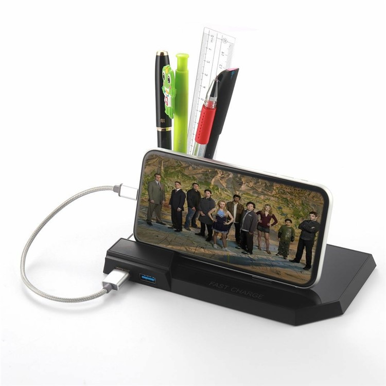 N35 10 W Carregador De Caneta Sem Fio Carregador De Carregamento Qi Carregamento Rápido Carregadores Com Saída Dupla USB (não Suporta A Função FOD) - Preto-4