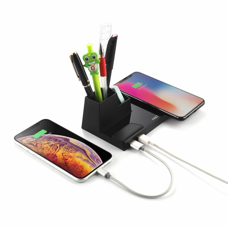 N35 10 W Carregador De Caneta Sem Fio Carregador De Carregamento Qi Carregamento Rápido Carregadores Com Saída Dupla USB (não Suporta A Função FOD) - Preto-5