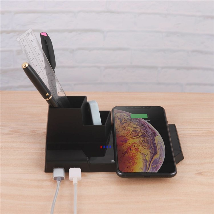 N35 10 W Carregador De Caneta Sem Fio Carregador De Carregamento Qi Carregamento Rápido Carregadores Com Saída Dupla USB (não Suporta A Função FOD) - Preto-6