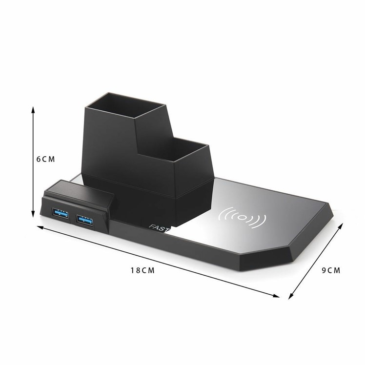 N35 10 W Carregador De Caneta Sem Fio Carregador De Carregamento Qi Carregamento Rápido Carregadores Com Saída Dupla USB (não Suporta A Função FOD) - Preto-7