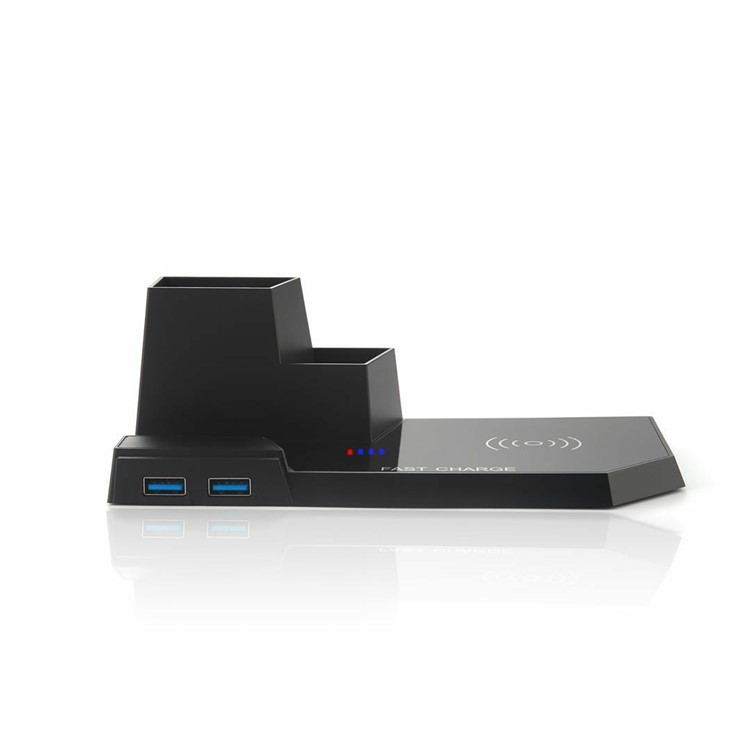 N35 10 W Carregador De Caneta Sem Fio Carregador De Carregamento Qi Carregamento Rápido Carregadores Com Saída Dupla USB (não Suporta A Função FOD) - Preto-8