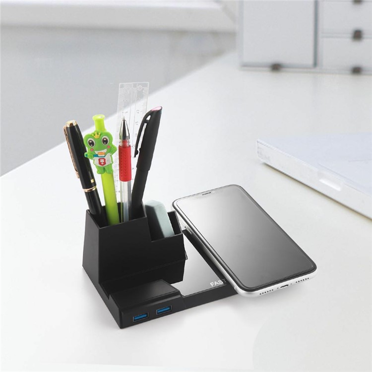 N35 10 W Carregador De Caneta Sem Fio Carregador De Carregamento Qi Carregamento Rápido Carregadores Com Saída Dupla USB (não Suporta A Função FOD) - Preto-9