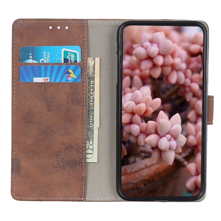 Vintage Style Leather Wallet Case for ALCATEL 1S (2019) - Coffee-9