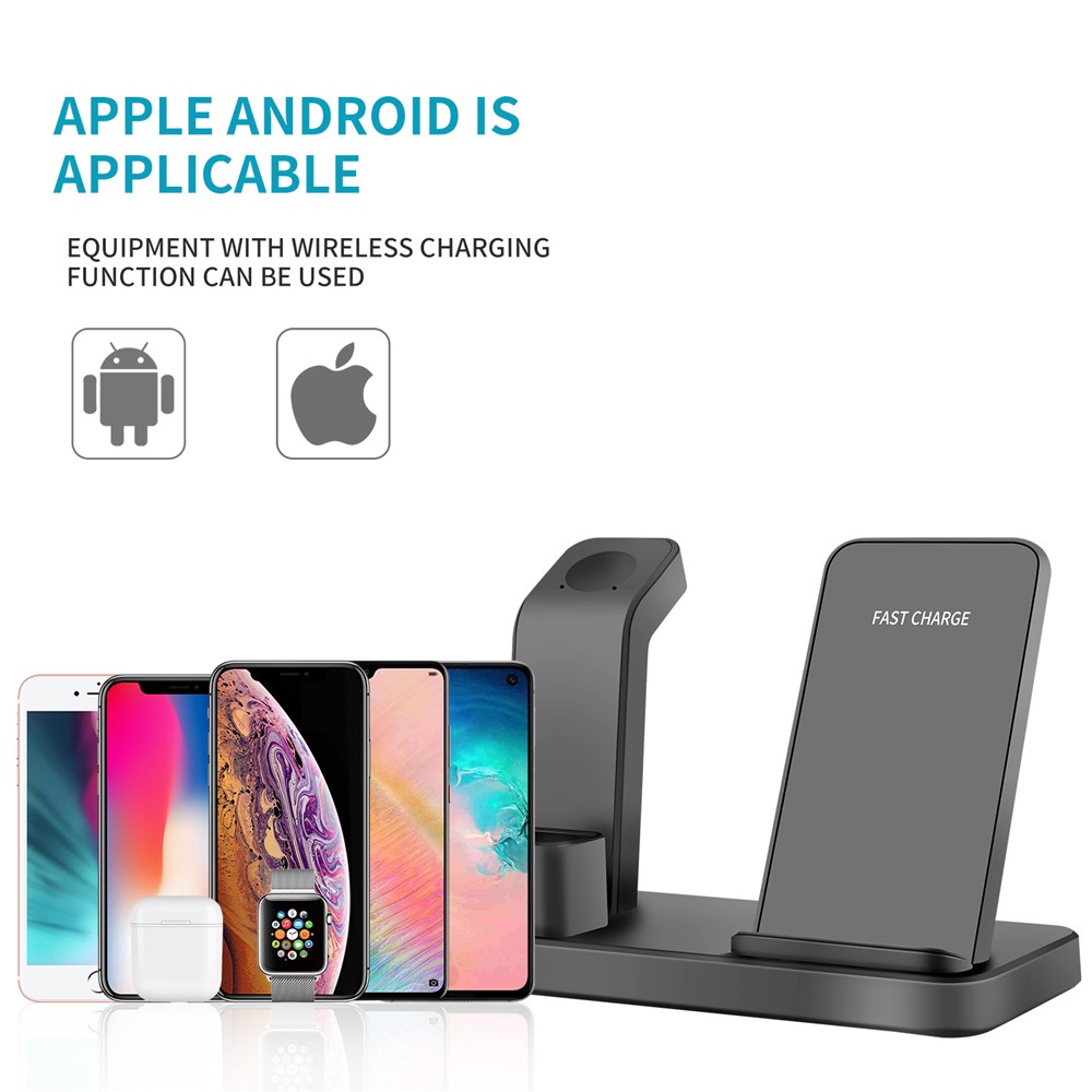 3 En 1 Soporte De Carga Rápida De Cargador Inalámbrico Vertical De Escritorio Para IPhone / Apple Watch / Airpods - Negro-6