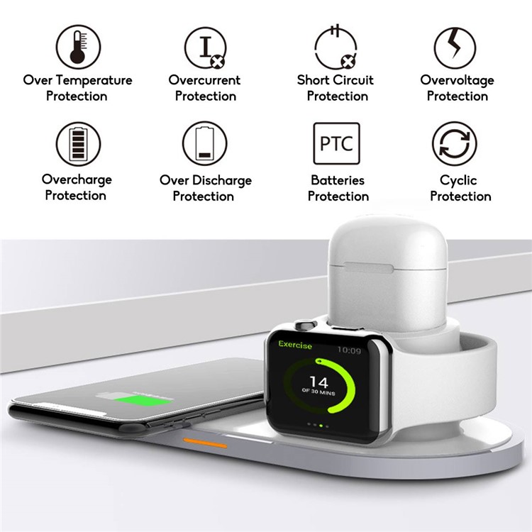 10W Wireless Charger for iPhone/Samsung/Apple Watch/Airpods (Not Support FOD Function) - White-2