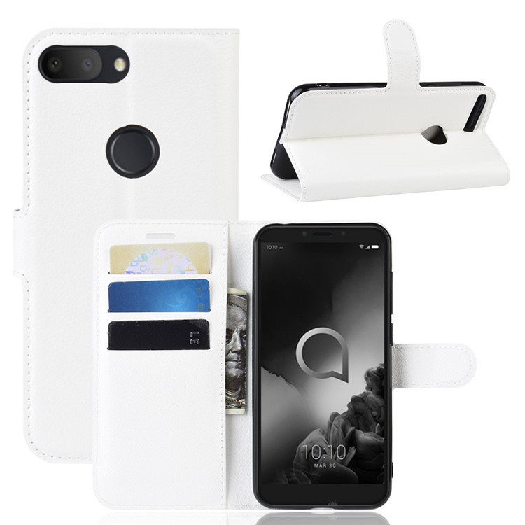 Litchi Style Wallet Leather Stand Phone Shell for Alcatel 1S (2019) - White-1