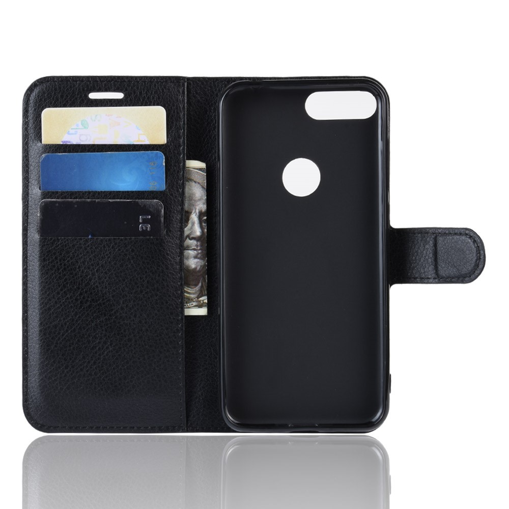 Portafoglio in Stile Litchi Wallet Stand Phone Shell Per Alcatel 1S (2019) - Nero