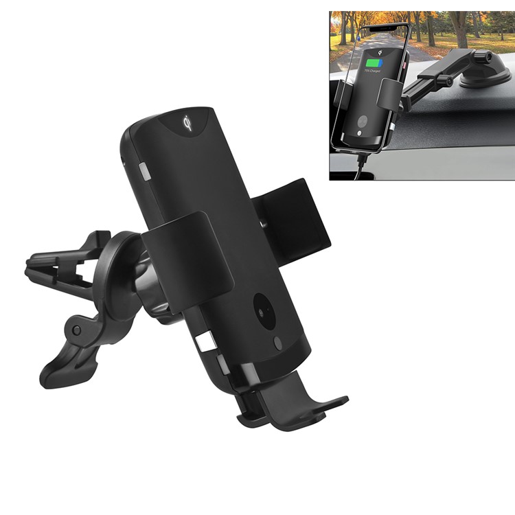 C19 10W Qi Car Air Vent Mount Wireless Charger Intelligent Infrared Charging Car Phone Holder (Support FOD Function) - Black