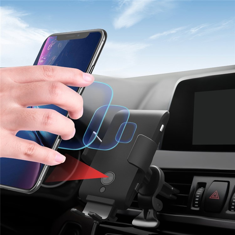 C13 10W Infrared Induction Qi Car Air Vent Mount Wireless Charger Car Phone Holder (Support FOD Function) - Black-6