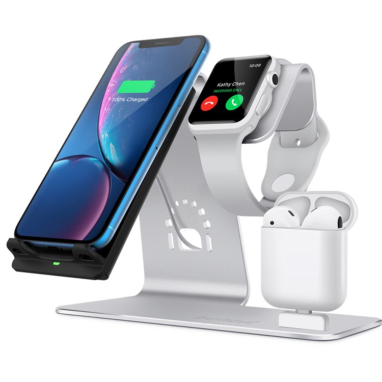 

BESTAND Подставка Для Беспроводной Зарядки 3-в-1 QI Для Часов Apple Watch / Iphone / Airpods (поддерживает Функцию FOD) - Серебряный, iPhone XR