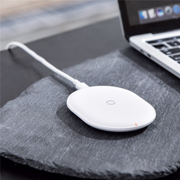 BASEUS Cobble Wireless Charger 15W for Phones and Earphones with Wireless Charging Function - White-2