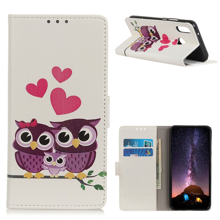 Pattern Printing Flip Leather Wallet Stand Case for Alcatel 3X (2019) - Couple Owls-1