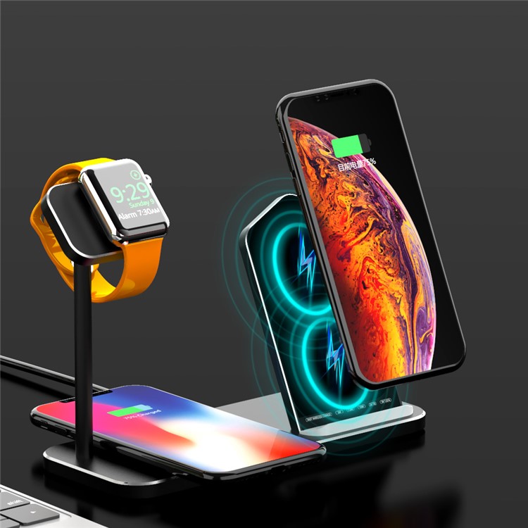 3 in 1 Desktop Aluminum Alloy Wireless Charger Station for iPhone/Apple Watch/Airpods (AJWXC005) - Black-12