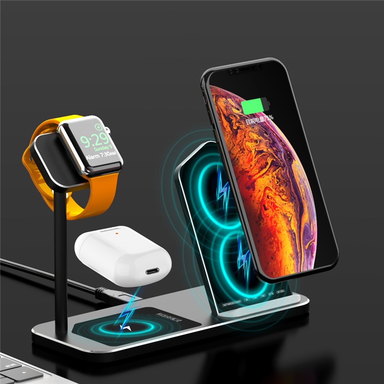 3 in 1 Desktop Aluminum Alloy Wireless Charger Station for iPhone/Apple Watch/Airpods (AJWXC005) - Black-13