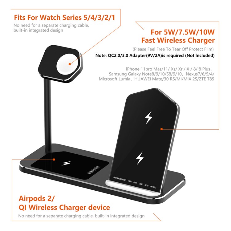 3 in 1 Desktop Aluminum Alloy Wireless Charger Station for iPhone/Apple Watch/Airpods (AJWXC005) - Black-4