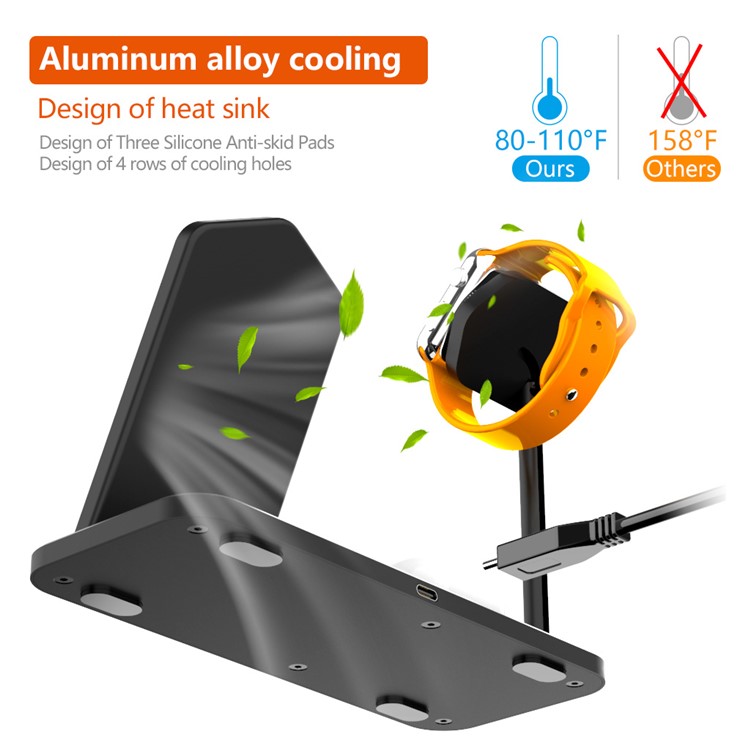 3 in 1 Desktop Aluminum Alloy Wireless Charger Station for iPhone/Apple Watch/Airpods (AJWXC005) - Black-6