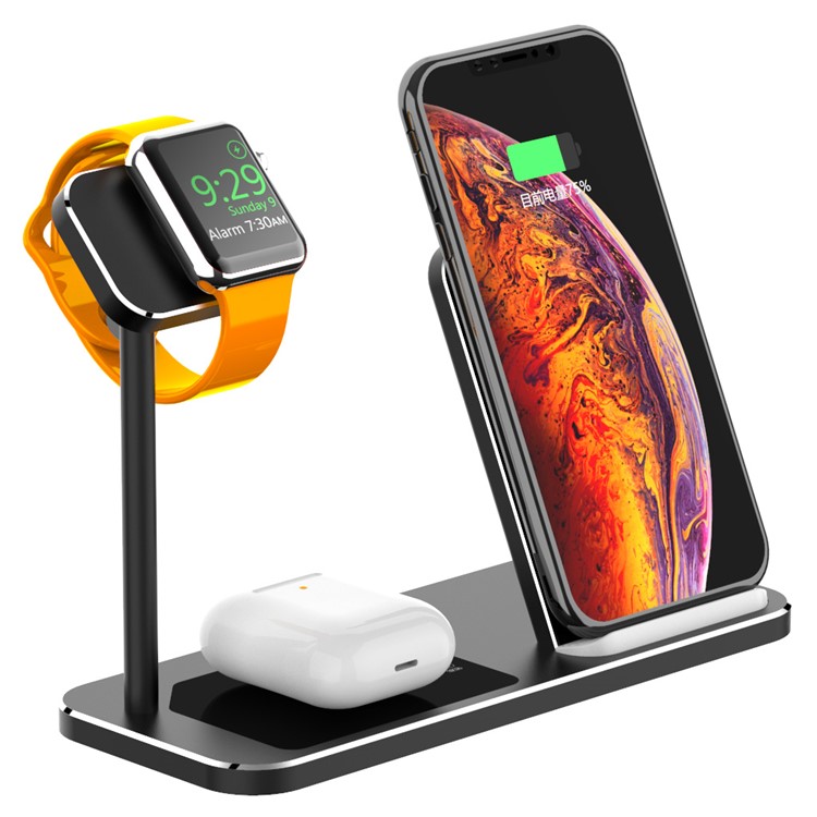 3 in 1 Desktop Aluminum Alloy Wireless Charger Station for iPhone/Apple Watch/Airpods (AJWXC005) - Black-7