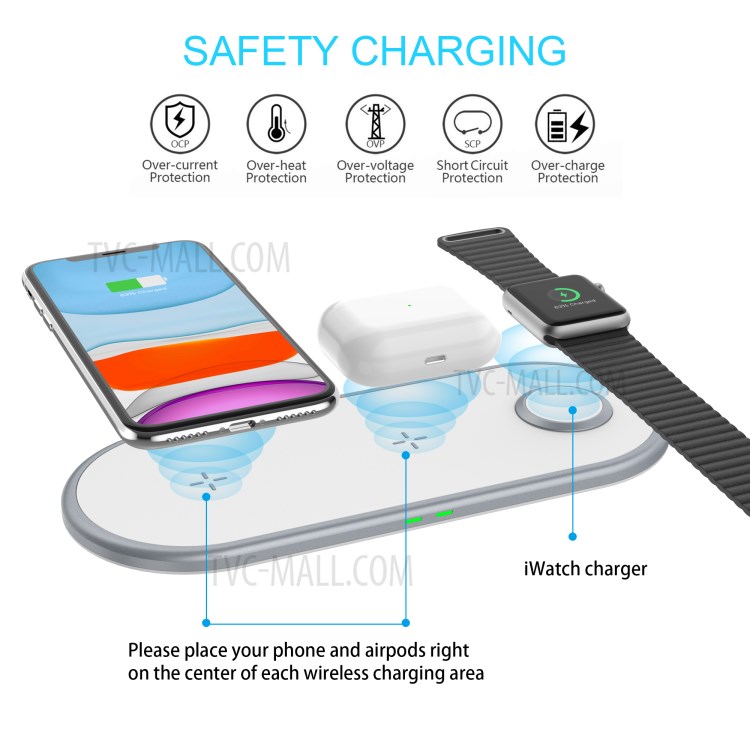 Q18 3 in 1 Smart 10W Wireless Charger for Mobile Phone Watch AirPods-6