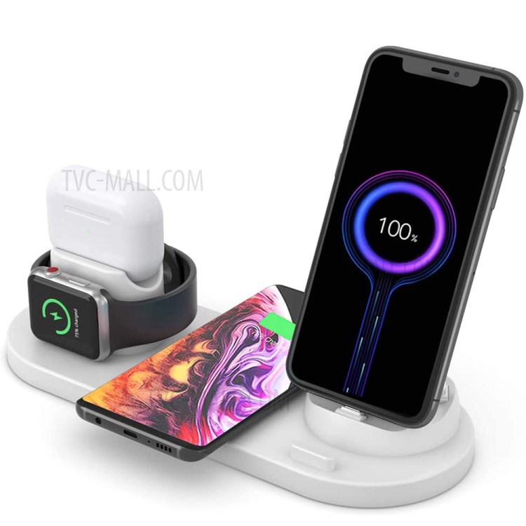 UD15-C 3-in-1 Support De Porte-station De Station De Charge Du Chargeur Sans Fil Multifonctions Pour Apple IPhone / Dispositif Androïde / Dispositif De Type C - Blanc-1