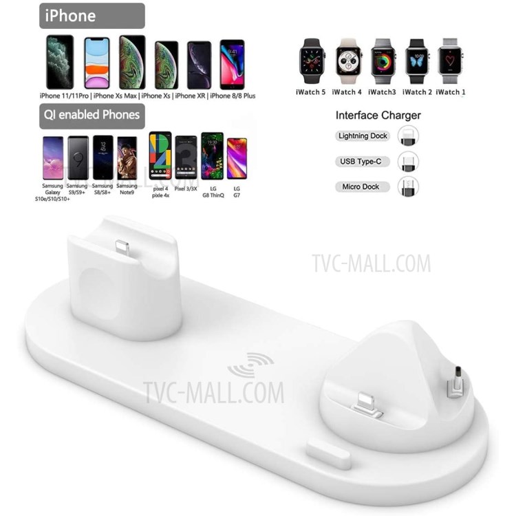 UD15-C 3-in-1 Support De Porte-station De Station De Charge Du Chargeur Sans Fil Multifonctions Pour Apple IPhone / Dispositif Androïde / Dispositif De Type C - Blanc-2