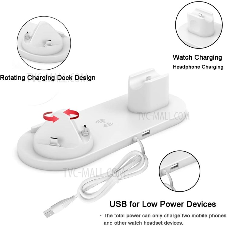 UD15-C 3-in-1 Support De Porte-station De Station De Charge Du Chargeur Sans Fil Multifonctions Pour Apple IPhone / Dispositif Androïde / Dispositif De Type C - Blanc-3