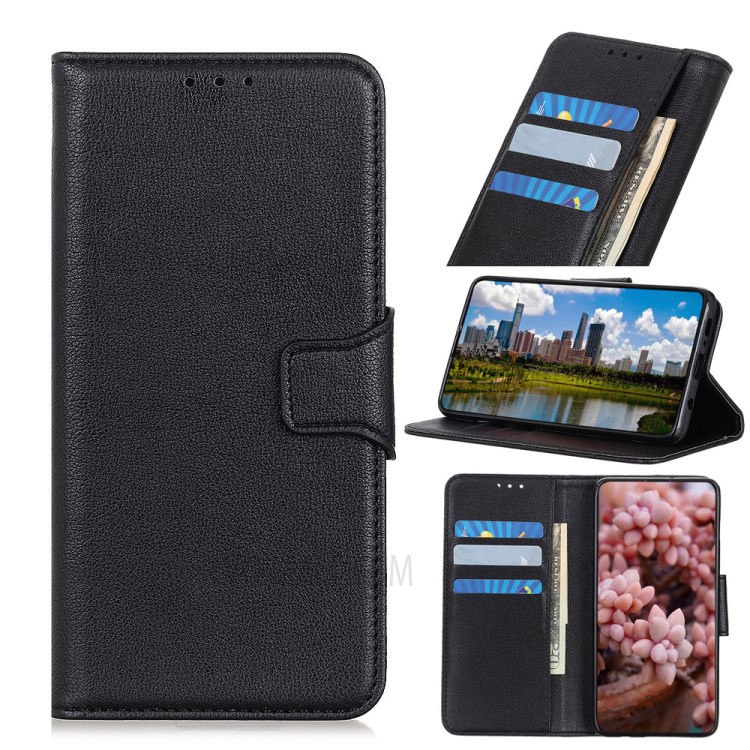 Litchi Skin Leather Stand Case with Card Slots for Alcatel 1SE (2020) - Black-1