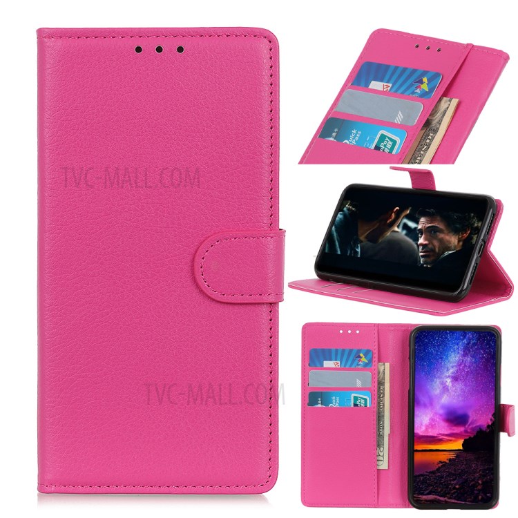 Litchi Skin Leather Wallet Stand Case for Alcatel 1SE (2020) - Rose-1