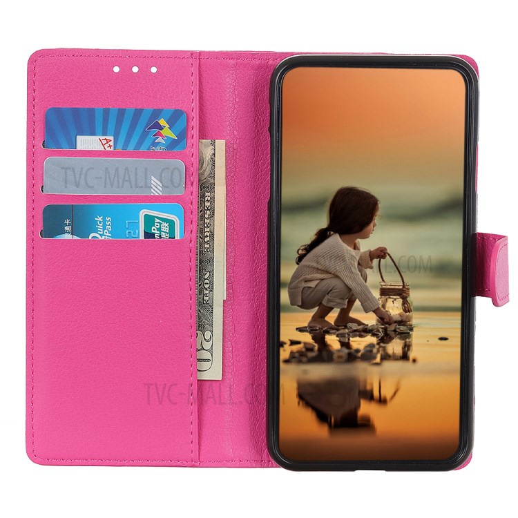 Litchi Skin Leather Wallet Stand Case for Alcatel 1SE (2020) - Rose-10