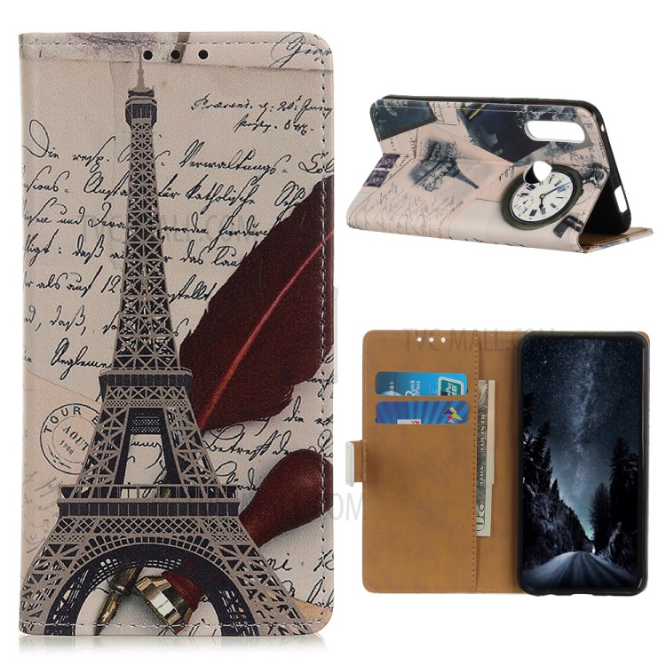 Pattern Printing PU Leather Wallet Stand Phone Shell for Alcatel 1SE (2020) - Eiffel Tower and Letters-1
