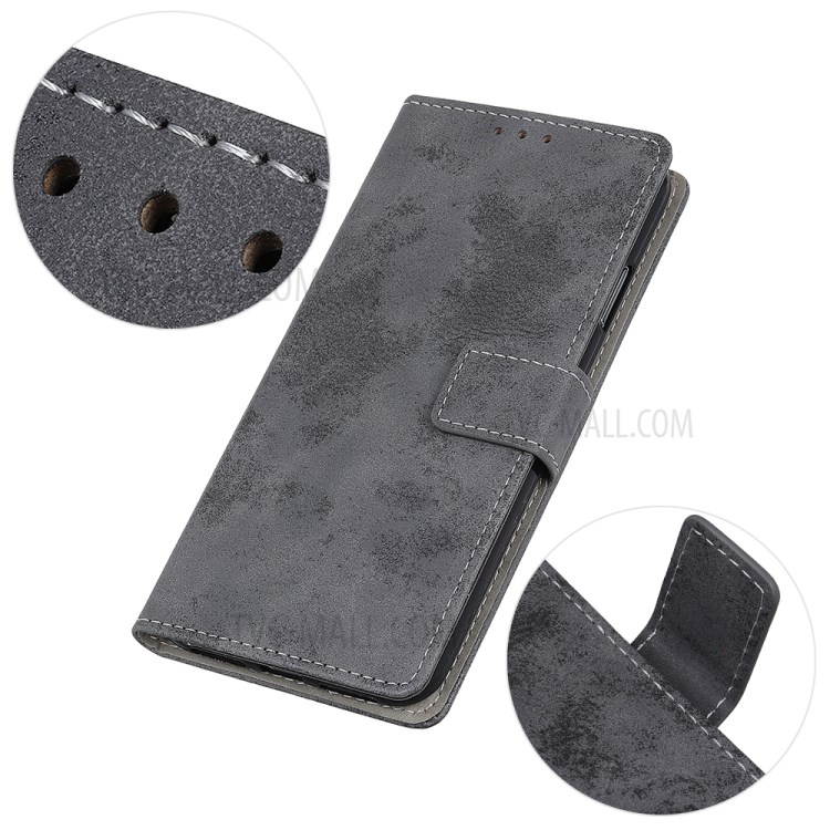 Retro Style Leather Wallet Stand Phone Cover for Alcatel 1SE (2020) - Grey-8