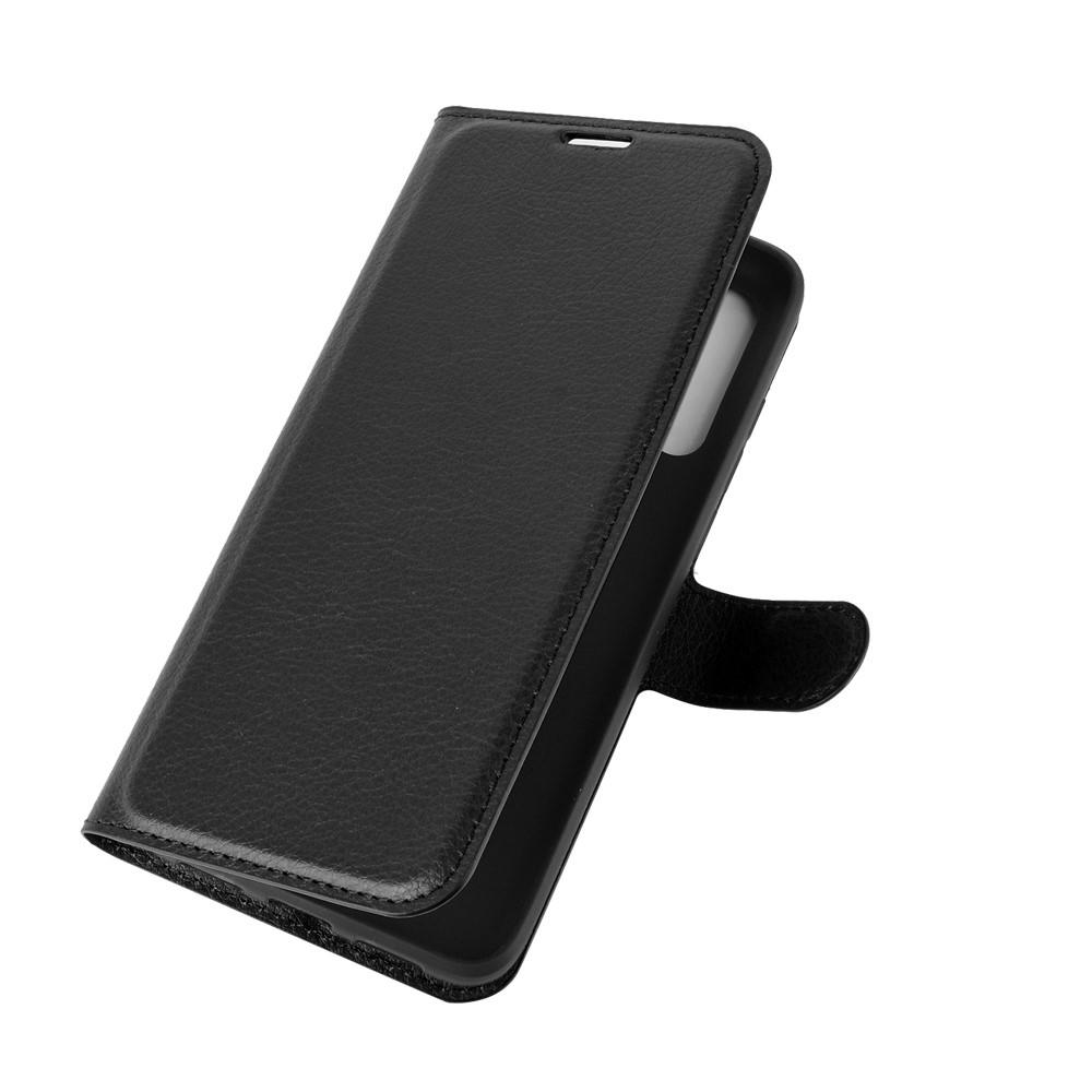 Litchi Texture Wallet Stand Ceather Shell Cover Cover Для Alcatel 1S (2020) - Черный