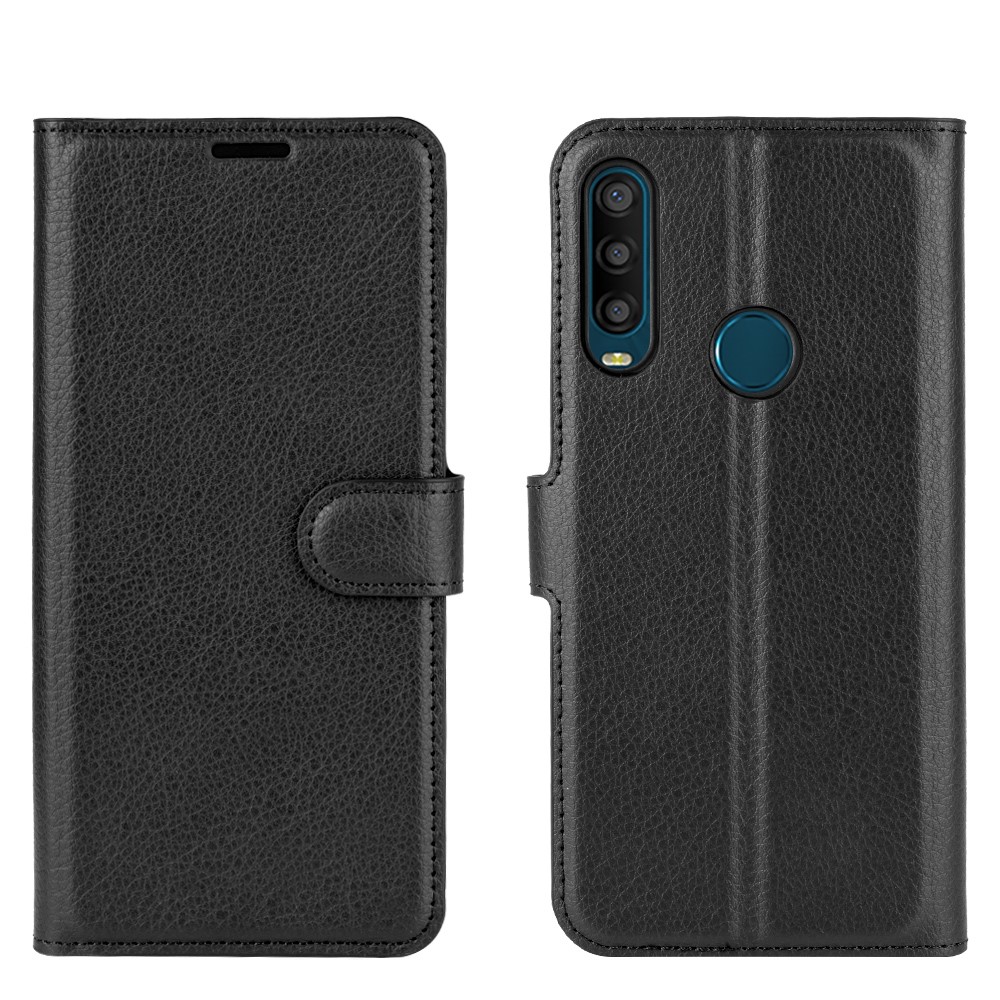 Litchi Texture Wallet Stand Leather Shell Protective Cover for Alcatel 1S (2020) - Black-6