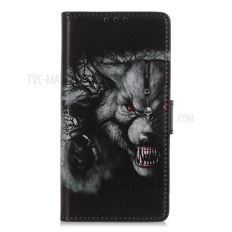 Protective Patterned Flip Cover PU Leather Wallet Shell for Alcatel 1SE (2020) - Cruel Wolf-1