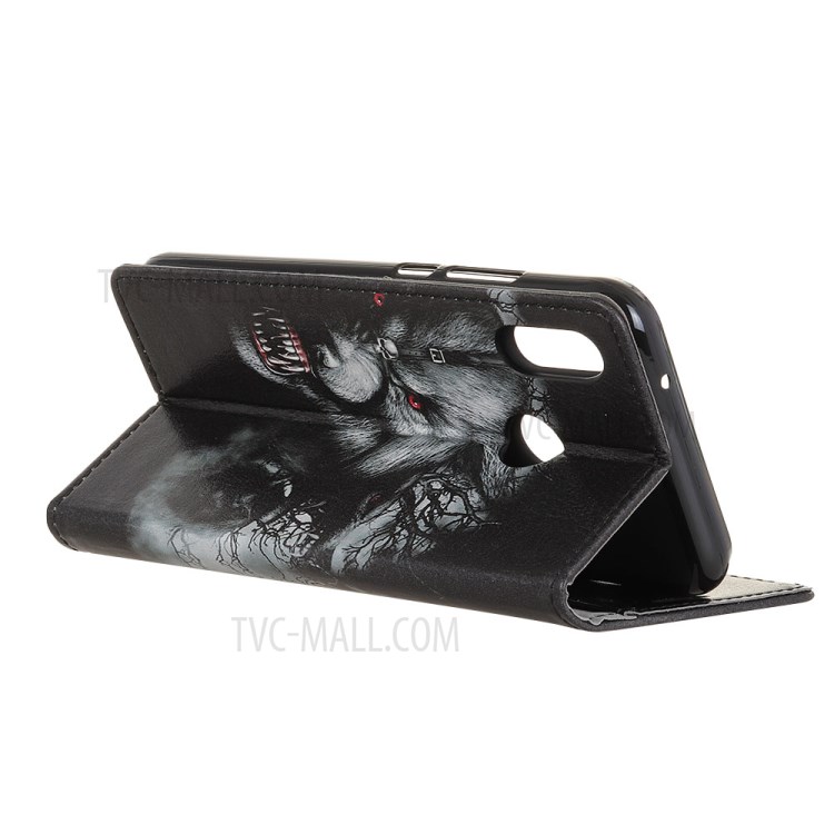 Protective Patterned Flip Cover PU Leather Wallet Shell for Alcatel 1SE (2020) - Cruel Wolf-3