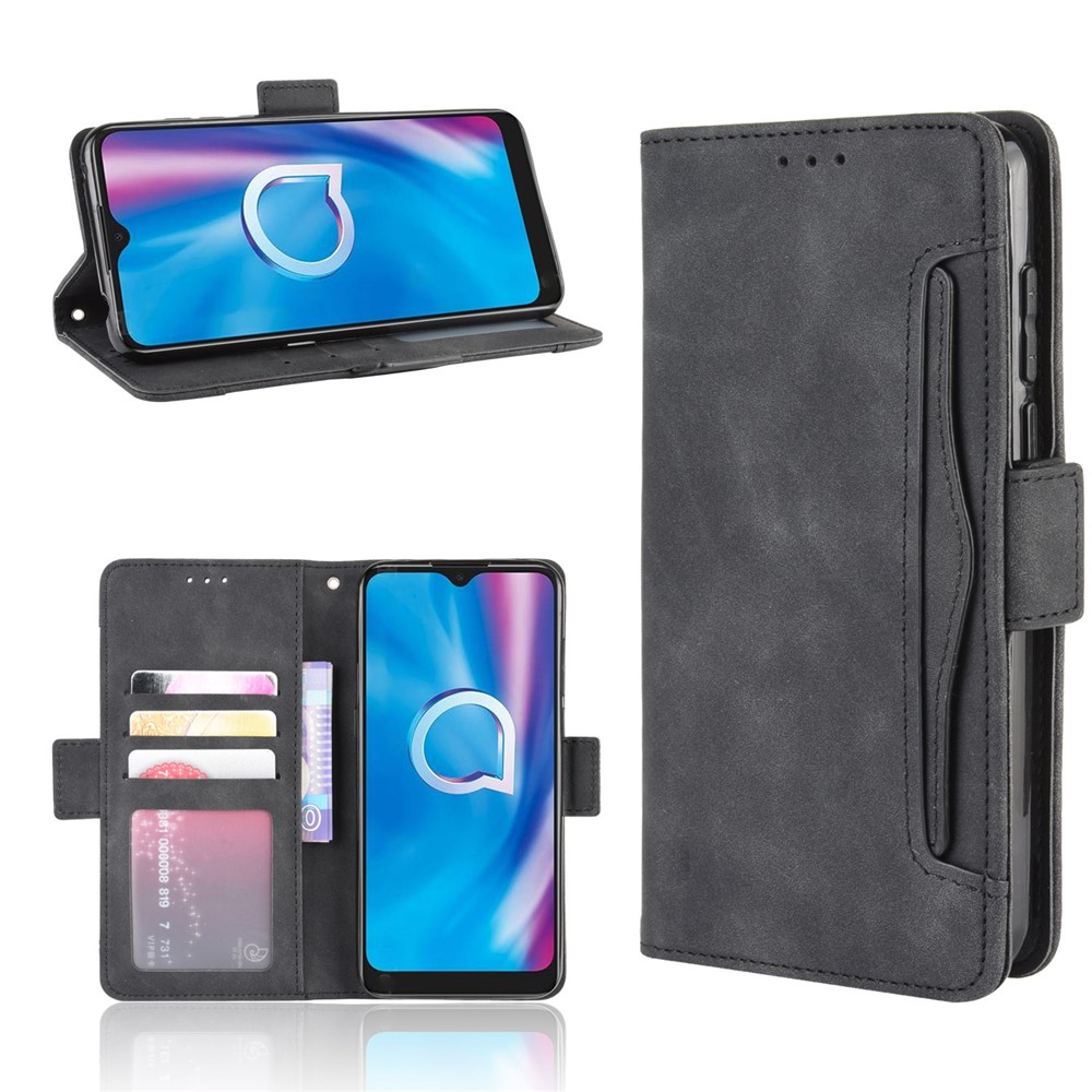 Wallet Leather Stand Case for Alcatel 1SE (2020) - Black-1