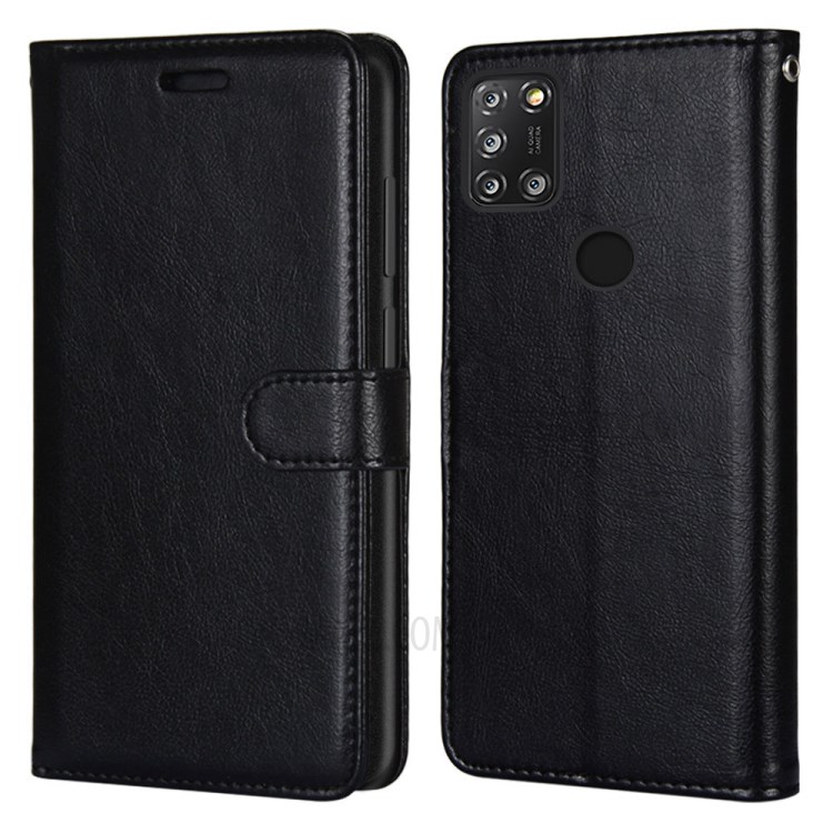 Pure Color Stand Wallet Protector Leather Cover for Alcatel 3X (2020)/4CAM - Black-2
